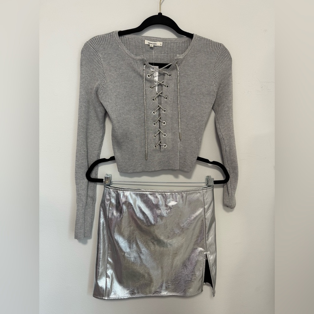 Fashion Nova Metallic Silver Mini Skirt